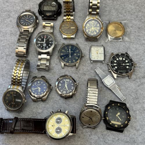 Broken Vintage Mens Watch Lot - Casio Timex Seiko Citizen Armitron Columbia