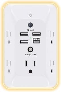 Outlet Extender with Night Light, HANYCONY Multi Plug Outlet, USB Wall Charger Surge Protector 4 USB Ports(1 USB C), Power Strip Electrical Outlet Splitter Expander for Home Office Dorm Room, ETL