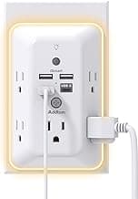 Addtam Surge Protector Outlet Extender, Plug Extension Outlet with Night Light, 5-Outlet Splitter and 4 USB Ports(1 USB C), Multi Plug Wall Outlet for Home Office Dorm Room Essentials