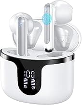 Wireless Earbuds, Bluetooth 5.4 Headphones HiFi Stereo with 4 HD Mic, 50H Playtime Bluetooth Earbuds with Dual LED Display, IPX7 Waterproof Wireless Earphones, Touch Control Ear Buds,USB-C,White