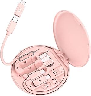 Multi USB Charging Adapter Cable Kit, USB C to iOS Device Adapter Box, Conversion Set A & Type C to Male Micro /Type C/iOS Device, Data Transfer, Card Storage, Tray Eject Pin, Phone Holder (pink)