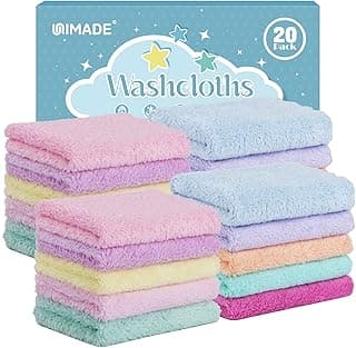 UNIMADE Baby Washcloths, 20 Pack Super Soft Microfiber Coral Fleece Wash Cloths, Extra Absorbent Baby Towels for Newborns, Infants and Toddlers, Gentle on Sensitive Skin for Face and Body - 7" × 9"