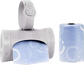 Ubbi Retractable Bag Dispenser for Diaper Bag, Portable Bag Holder for Travel, Newborn Baby Essentials, Diaper Bag Must Have, Includes 24 Lavender Scented Bags, Gray